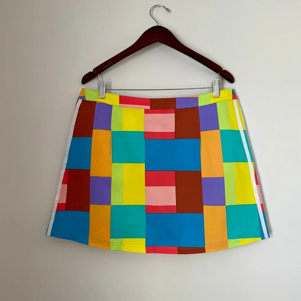 Adidas Summer Surf Skirt large multi color patch button front skirt Large NWOT - Picture 3 of 6